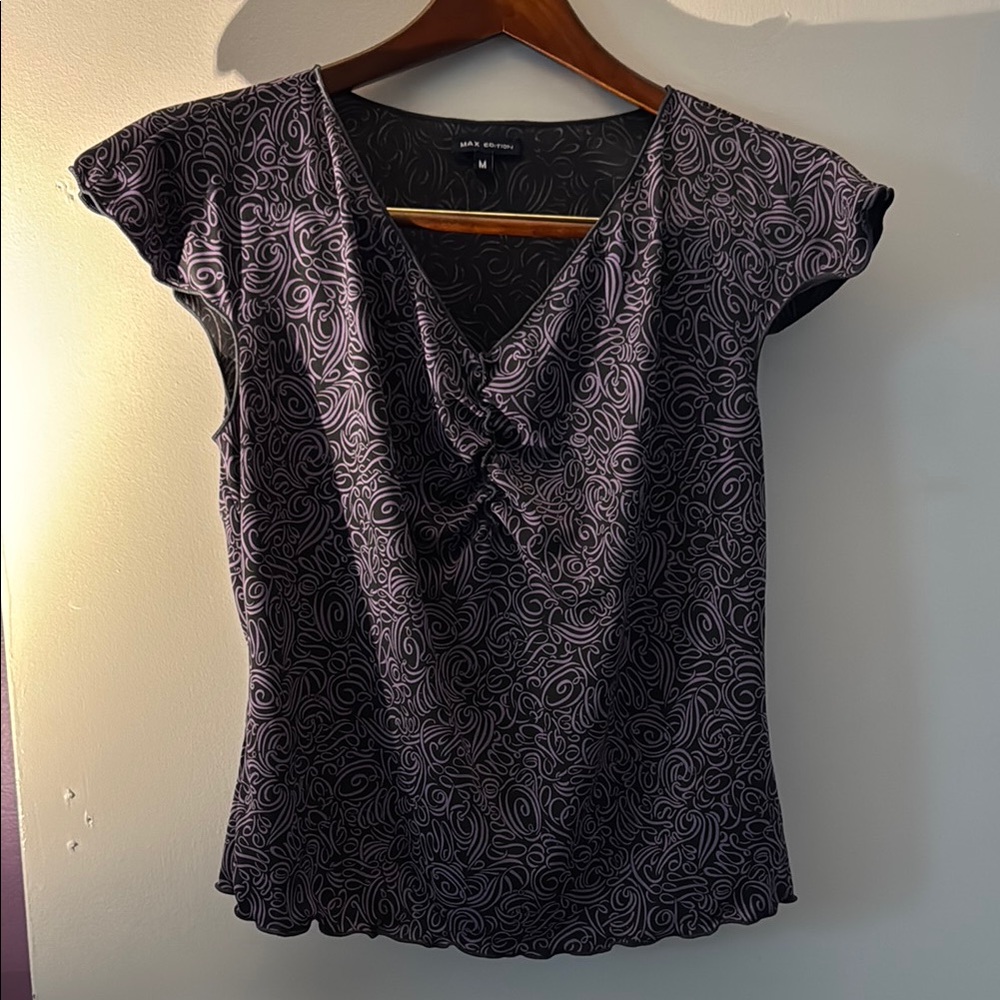 Max Edition Black Ruched V-Neck Blouse